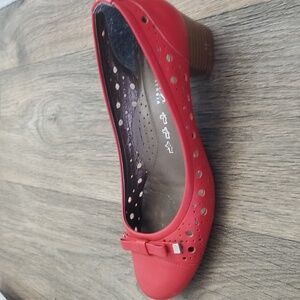 Red Genuine Leather Block Heels